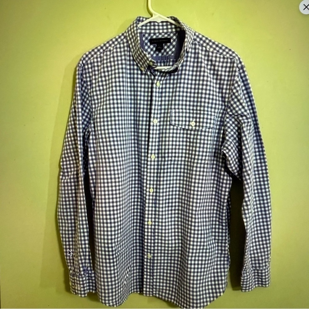 Banana Republic blue White plaid Shirt  button down size‎ 16-16.5 neck size L